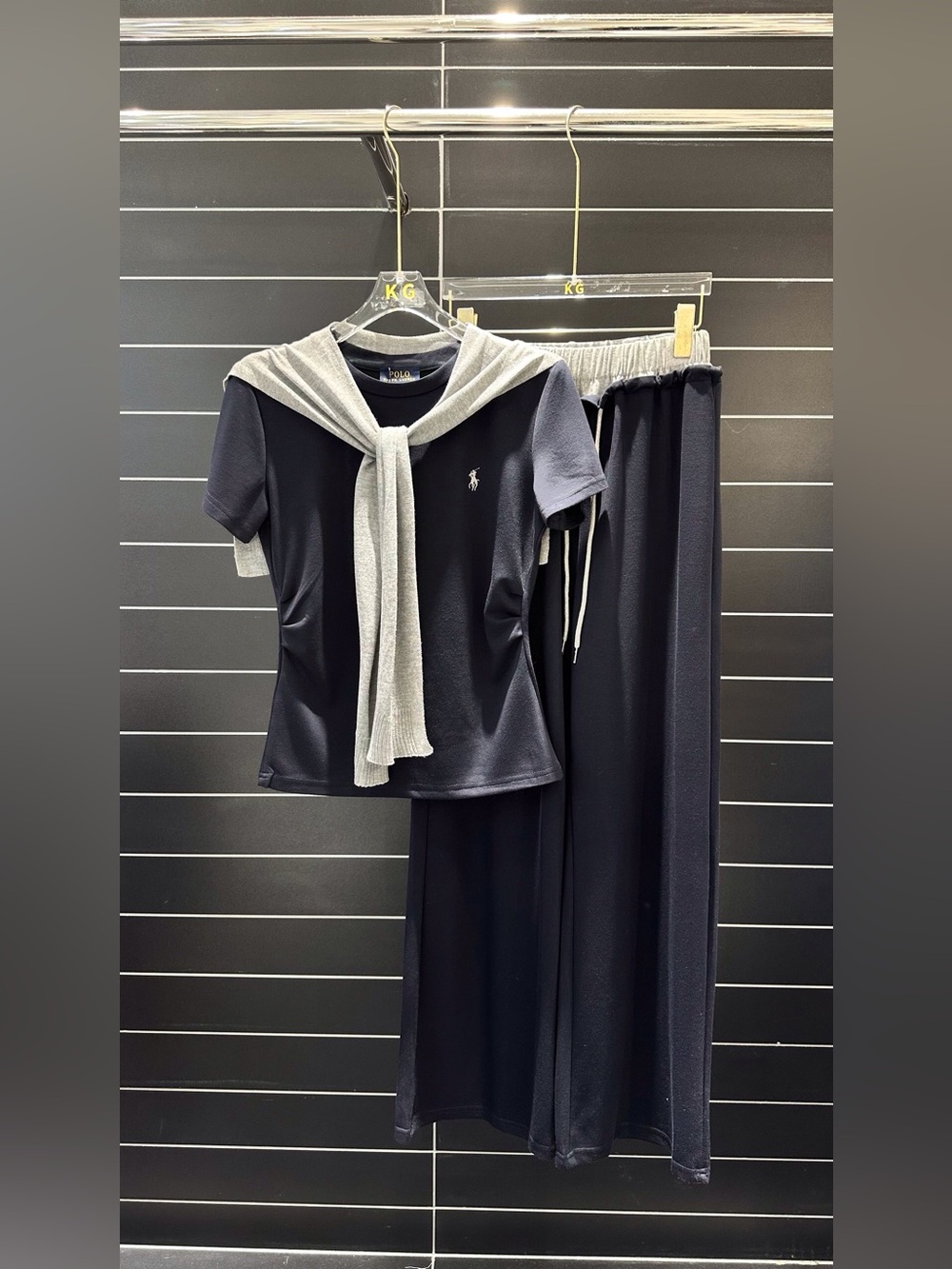 Polo by Ralph Lauren Navy Lounge Jumpsuit with Light Gray Sweater Accent
